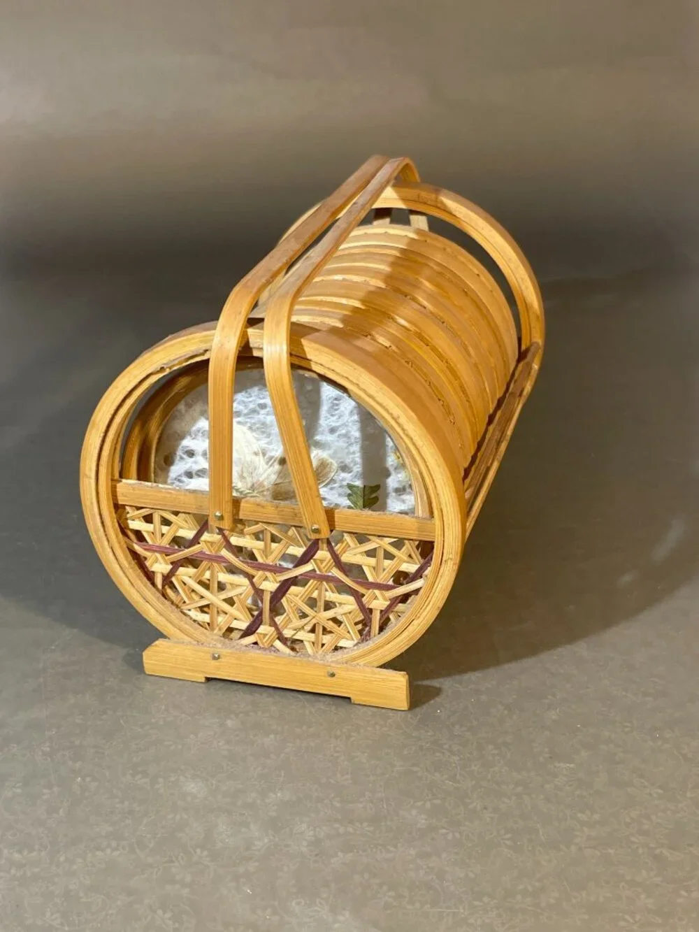 Vintage Bamboo Butterfly Drink Coaster Set Holder & 6 Coasters (#1727)
